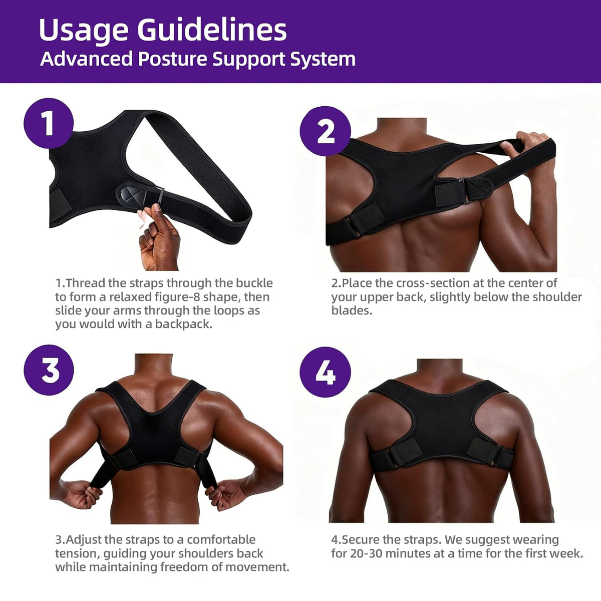 Adjustable Posture Corrector for Men and Women Upper Back Brace Pain Relief Support 1 Pack Black