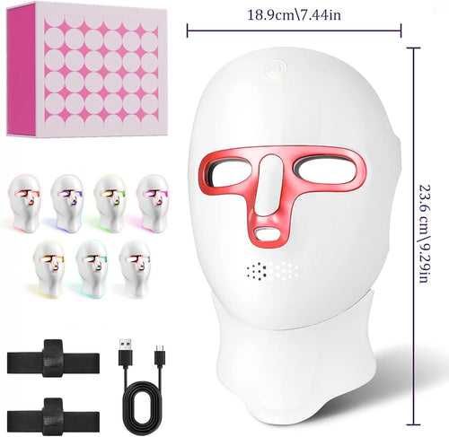 LED Face Mask Light Therapy for Face and Neck 270 + 90 LED Beads 7 Color Light Therapy Mask Red Light Therapy Face Mask for Skin Rejuvenation Anti-Aging Wrinkles Tightening Facial Skin Care Device