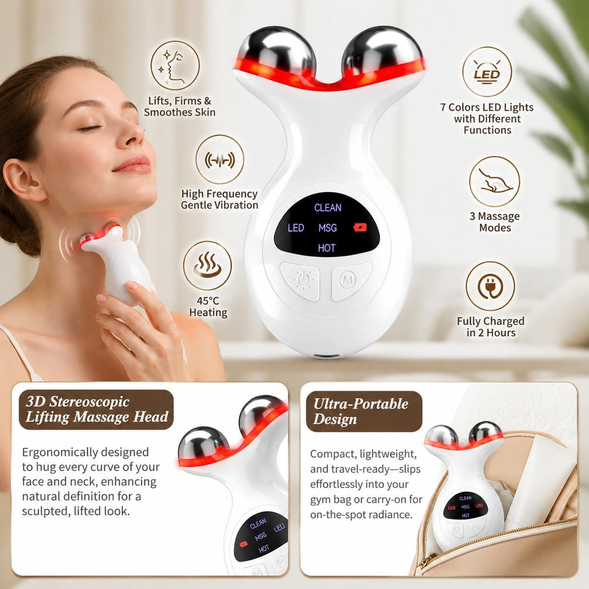 7 Colors LED Skin Lifting & Firming Red Light Therapy Face Massager