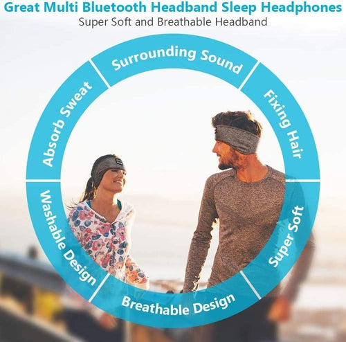 Sleeping Headphones Bluetooth Headband, Soft Long Time Play Sleeping Headsets with Built in Speakers Perfect for Workout,Running,Yoga,Travel (Grey)